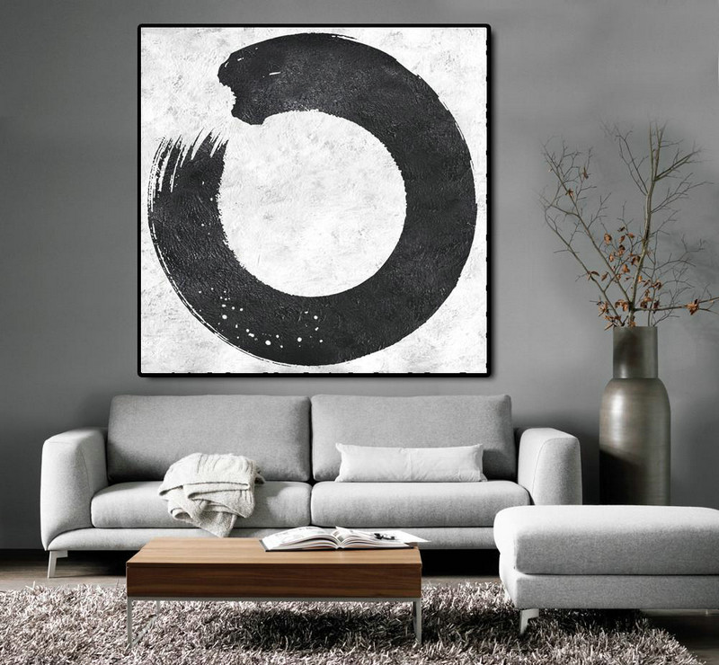 Extra Large Abstract Painting On Canvas,Oversized Minimal Black And White Painting - Modern Canvas Art